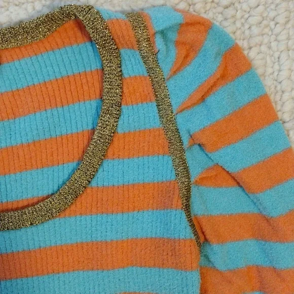 Striped Long Sleeve Top - Blue and Orange - Picture 3 of 4